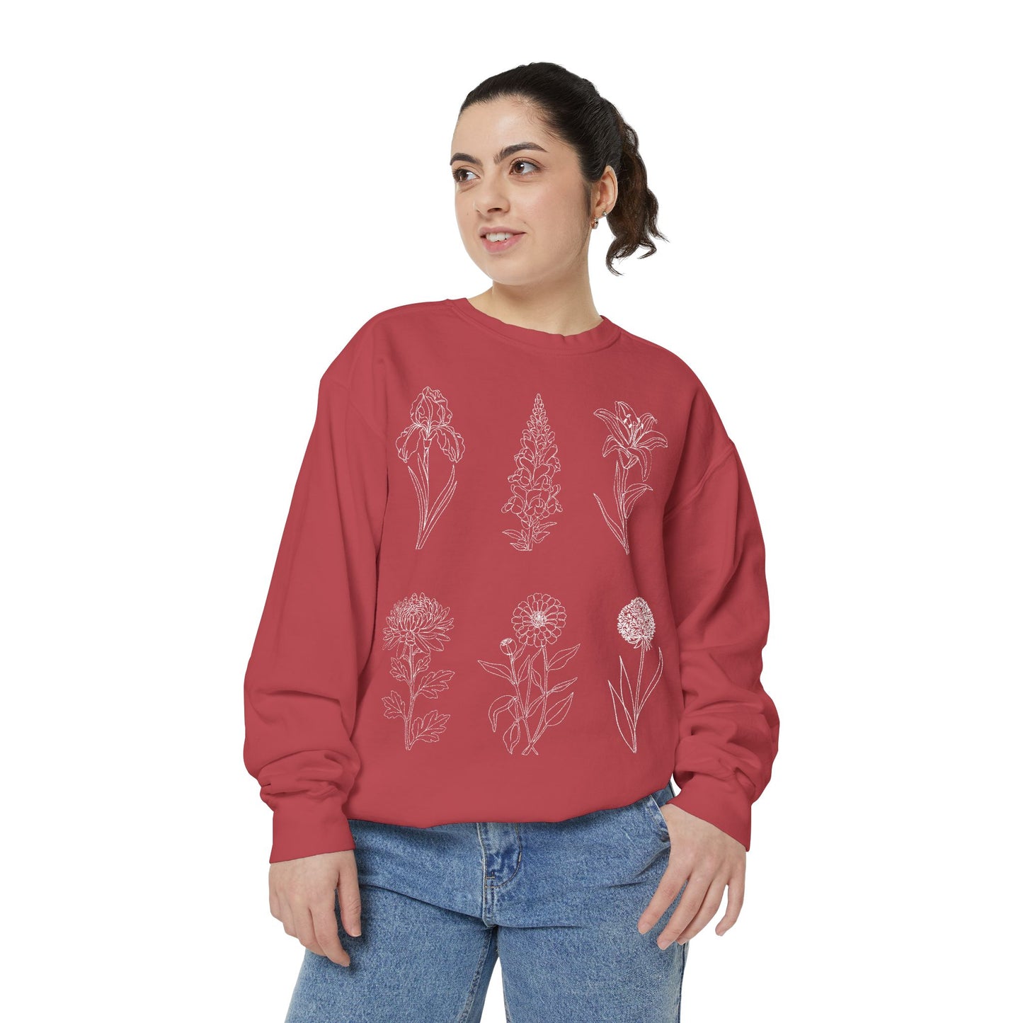 Botanical Sketch Floral Line Art Crewneck