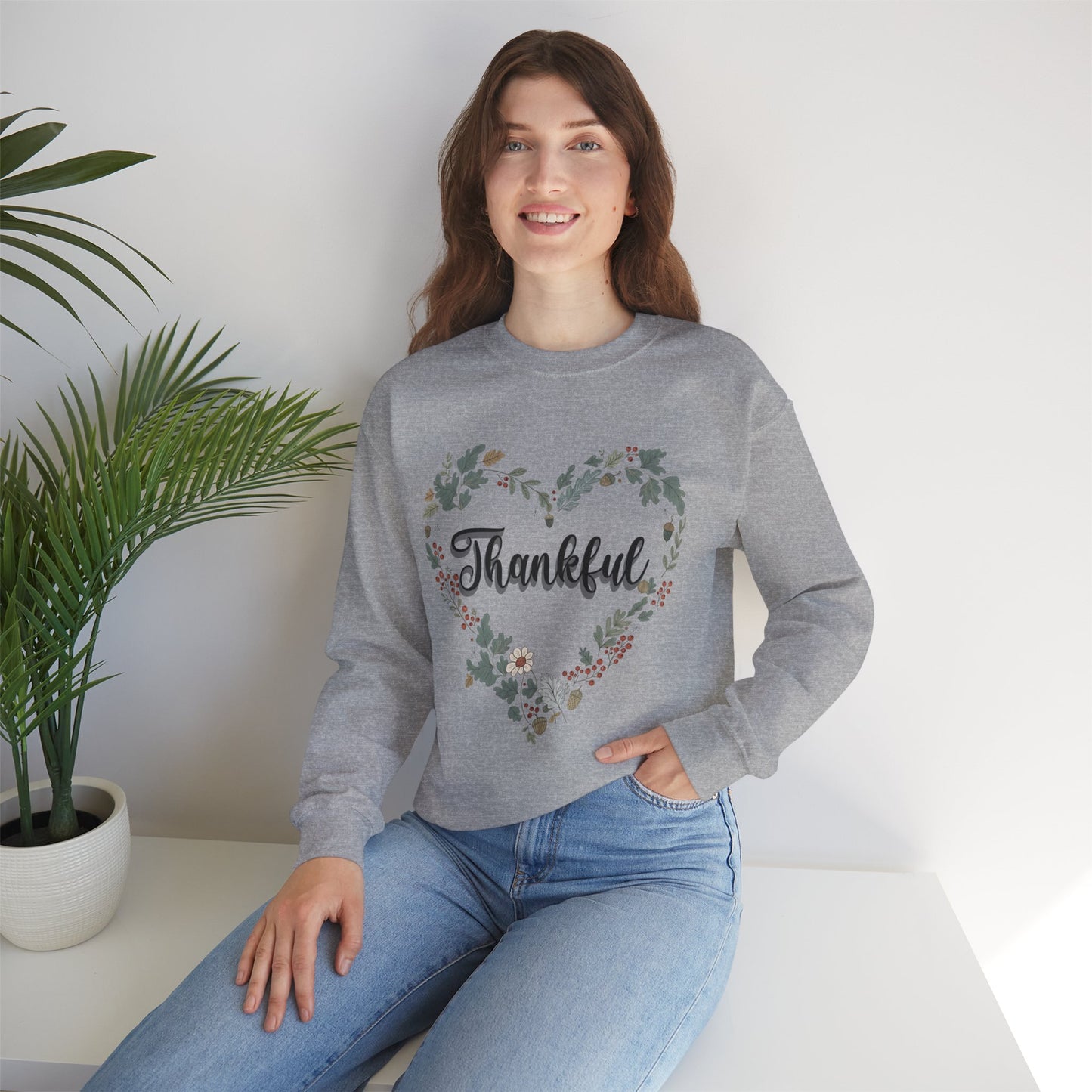 Thankful Heart Crewneck Sweatshirt, Cozy Sweatshirt, Fall Fashion, Thanksgiving Gift, Unisex Pullover, Floral Design