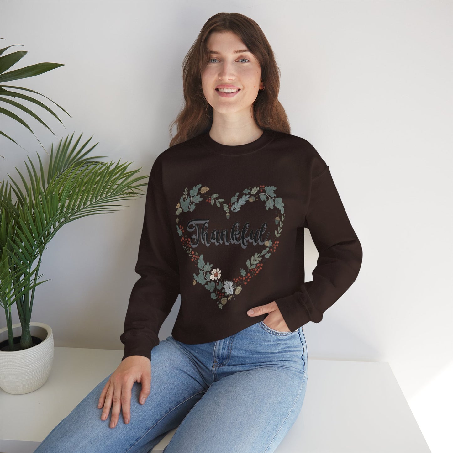 Thankful Heart Crewneck Sweatshirt, Cozy Sweatshirt, Fall Fashion, Thanksgiving Gift, Unisex Pullover, Floral Design
