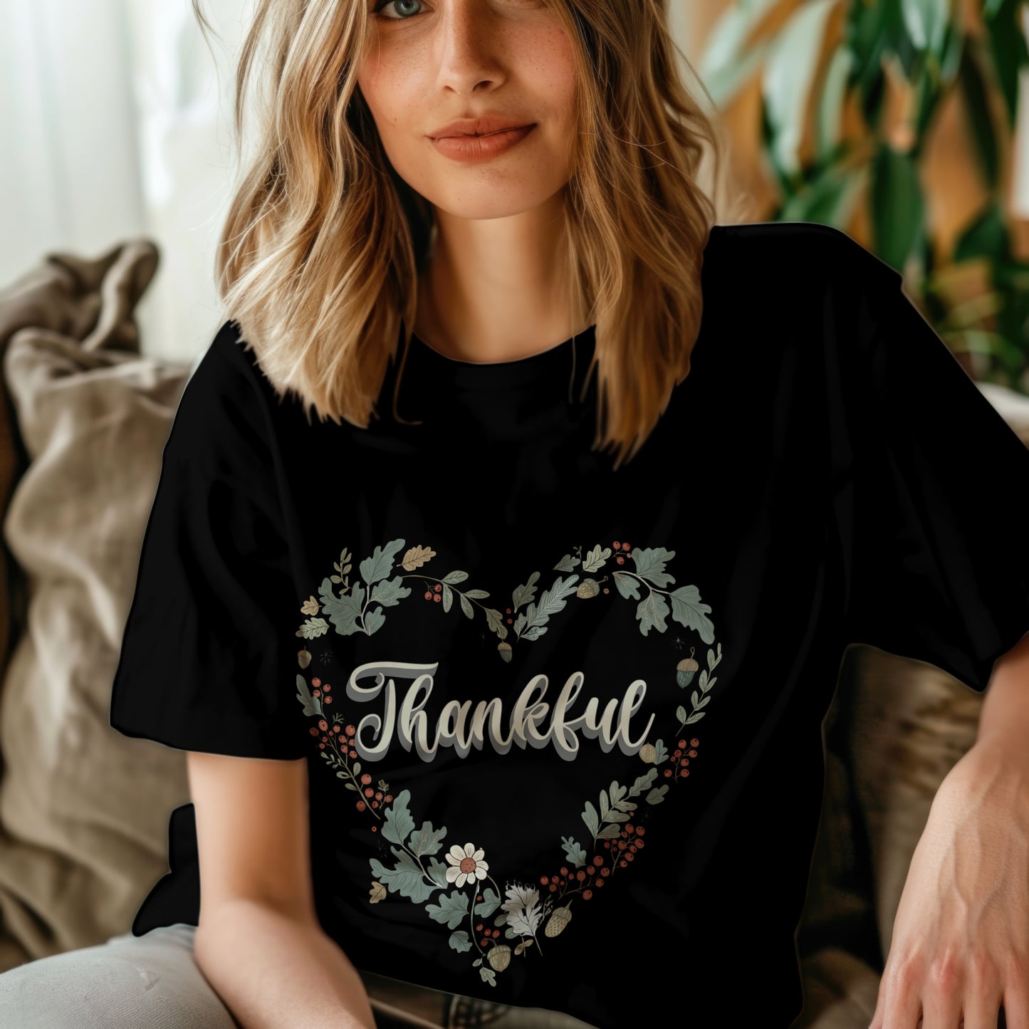 Thankful Floral Heart T-Shirt, Cute Gift for Mom, Mother's Day Tee, Cozy Casual Wear, Heartfelt Gift, woman Vintage Style Shirt