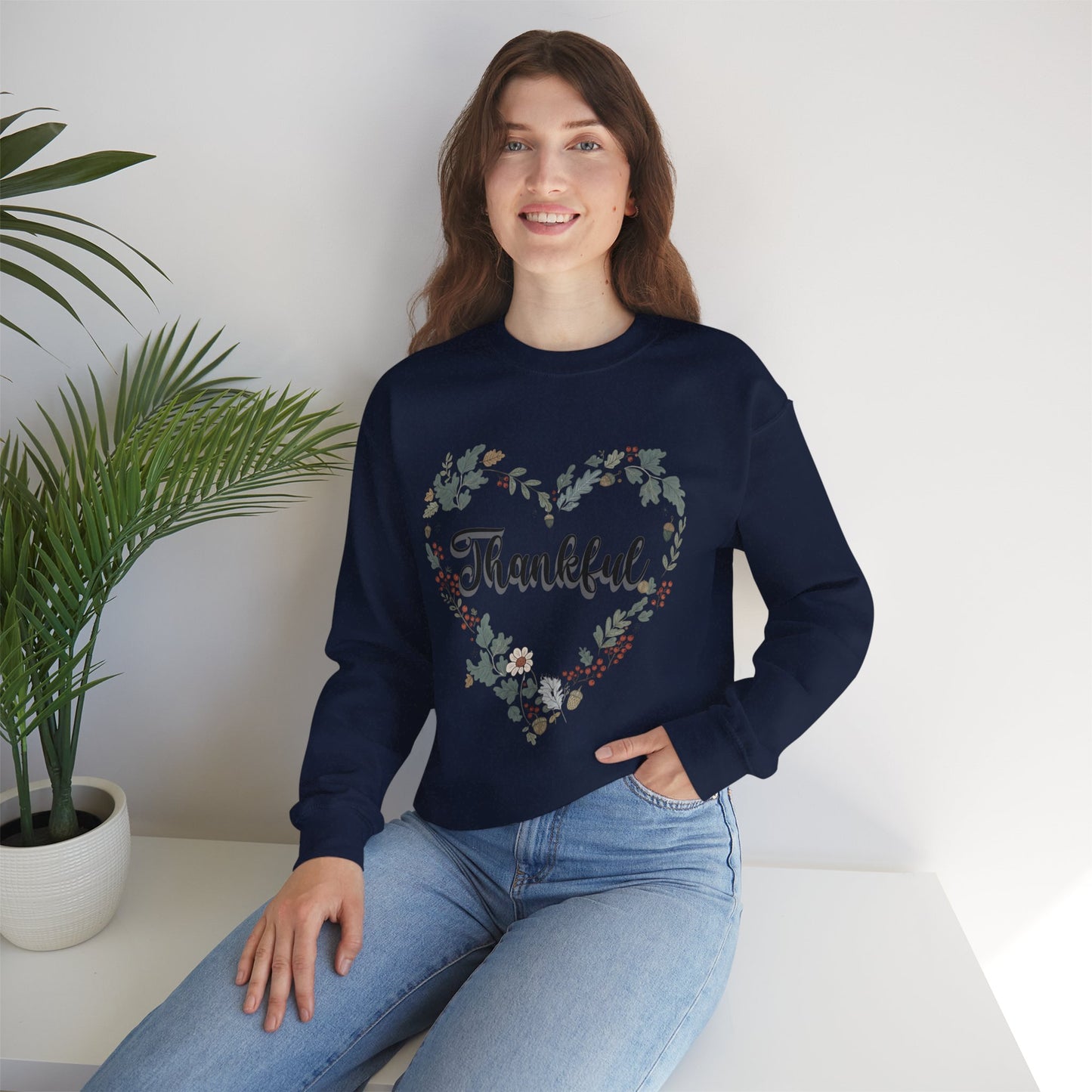 Thankful Heart Crewneck Sweatshirt, Cozy Sweatshirt, Fall Fashion, Thanksgiving Gift, Unisex Pullover, Floral Design