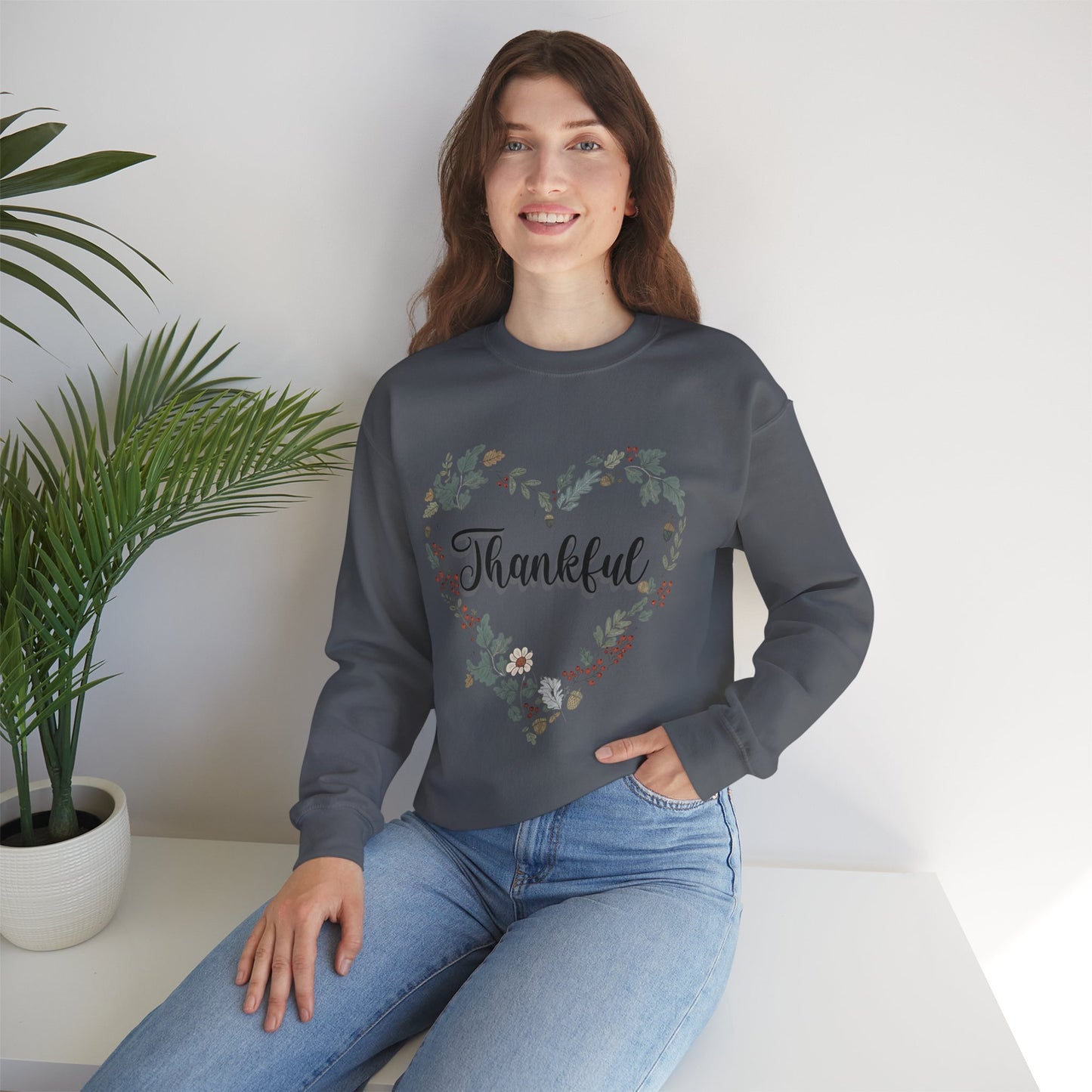 Thankful Heart Crewneck Sweatshirt, Cozy Sweatshirt, Fall Fashion, Thanksgiving Gift, Unisex Pullover, Floral Design