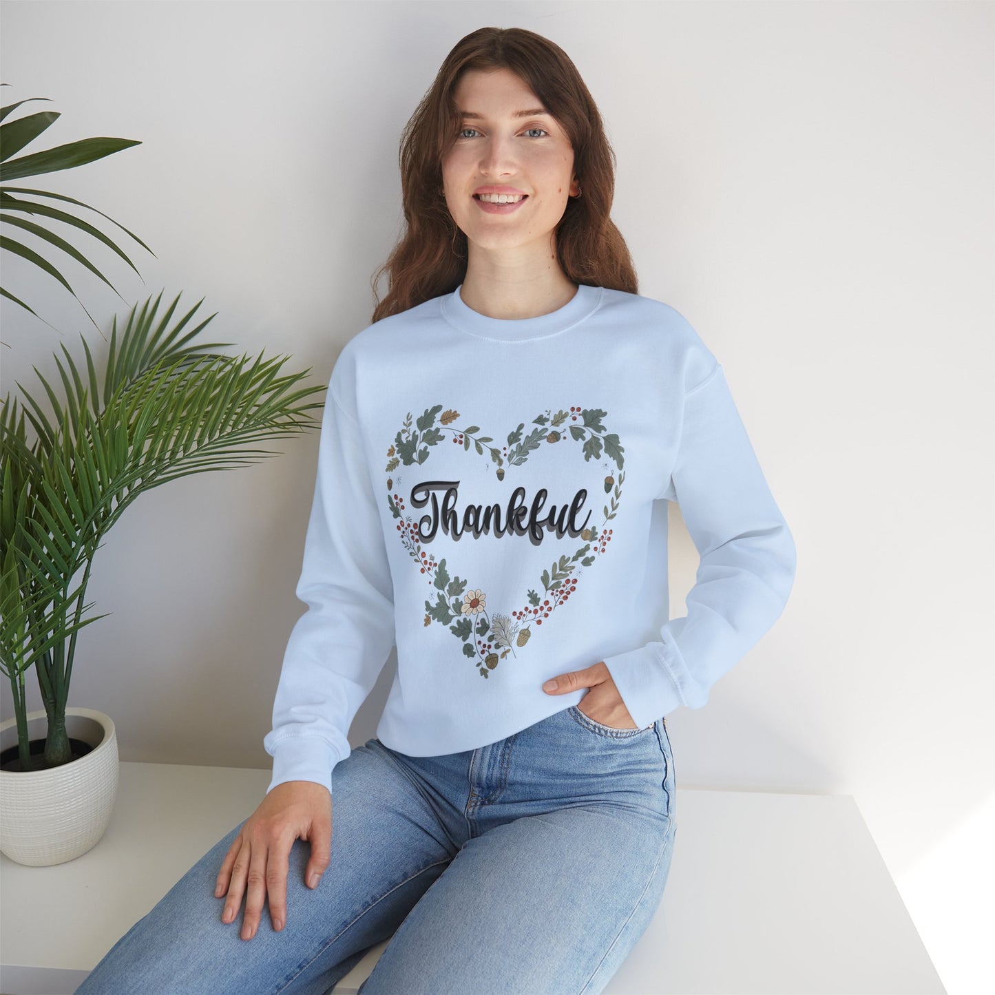 Thankful Heart Crewneck Sweatshirt, Cozy Sweatshirt, Fall Fashion, Thanksgiving Gift, Unisex Pullover, Floral Design