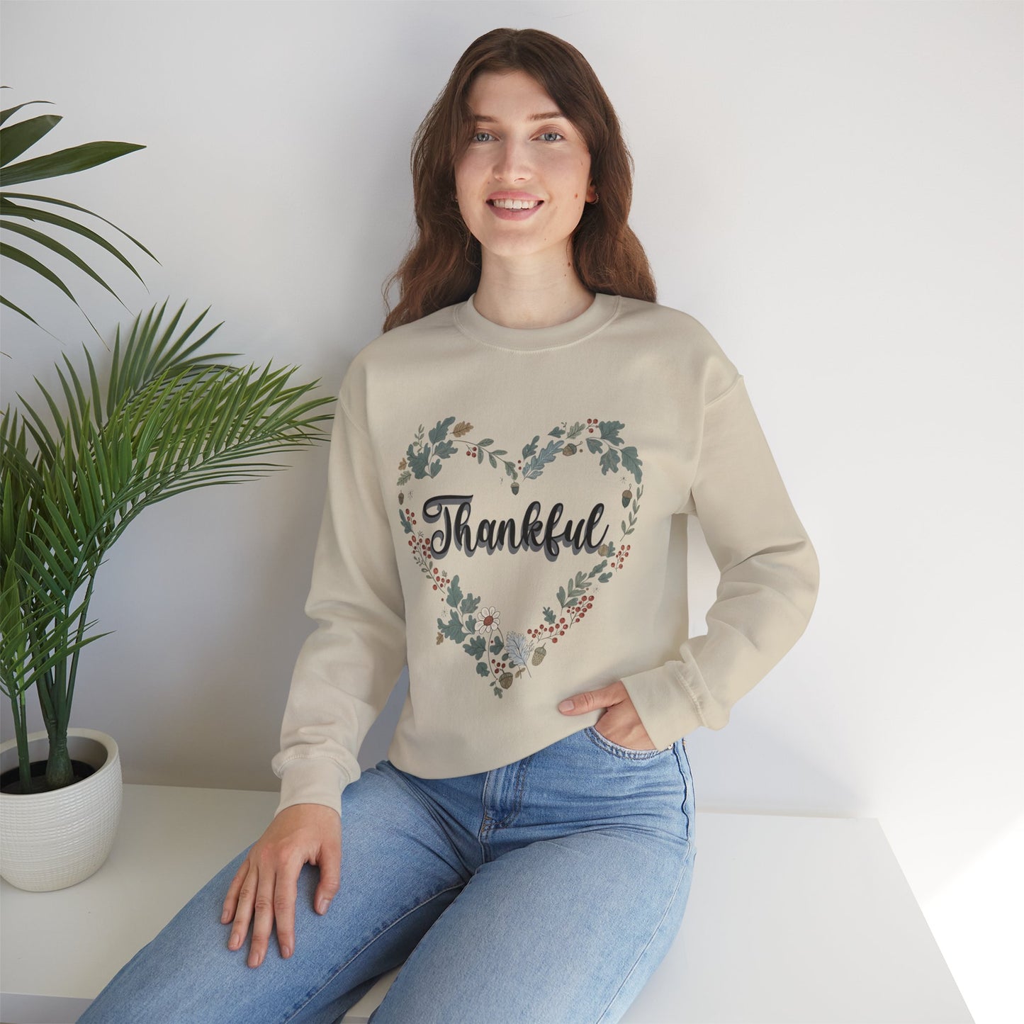 Thankful Heart Crewneck Sweatshirt, Cozy Sweatshirt, Fall Fashion, Thanksgiving Gift, Unisex Pullover, Floral Design