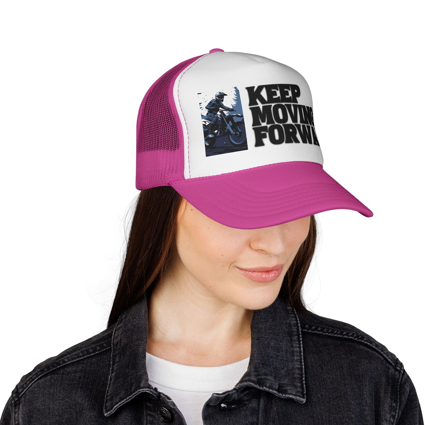 Keep Moving Forward Trucker Cap — Motivational Motorcycle Mesh Hat