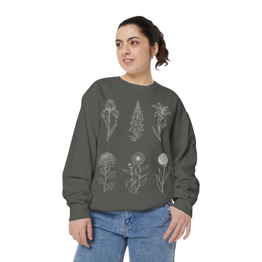Botanical Sketch Sweatshirt — Floral Line Art Crewneck