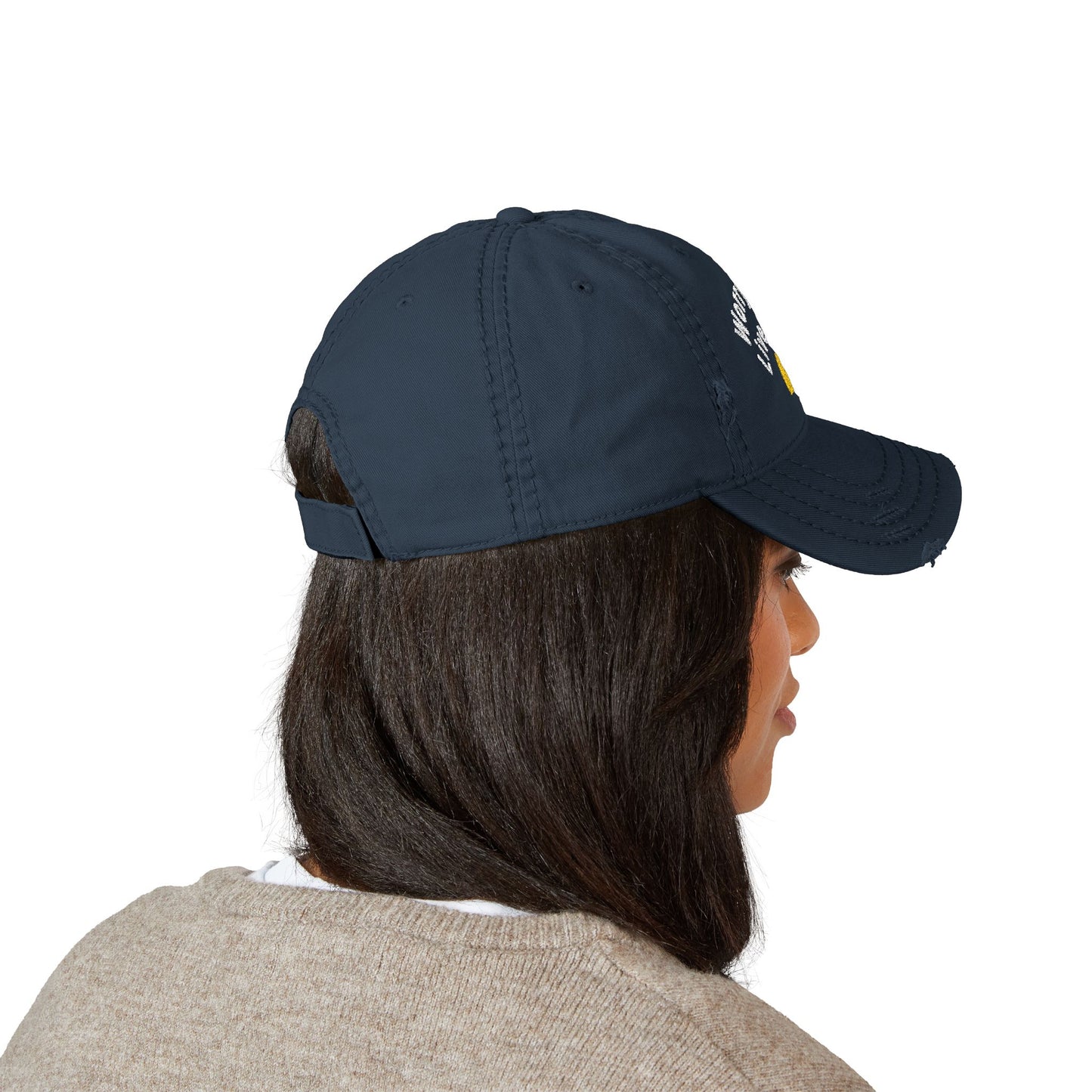 Distressed Dad Hat with Worry Less Live More Embroidery, Casual Sun Hat, Gift for Dads, Relaxed Fit Cap, Everyday Accessory
