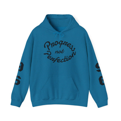 Hooded Sweatshirt with Quote 'Progress, not Perfection'