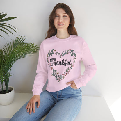 Thankful Heart Crewneck Sweatshirt, Cozy Sweatshirt, Fall Fashion, Thanksgiving Gift, Unisex Pullover, Floral Design