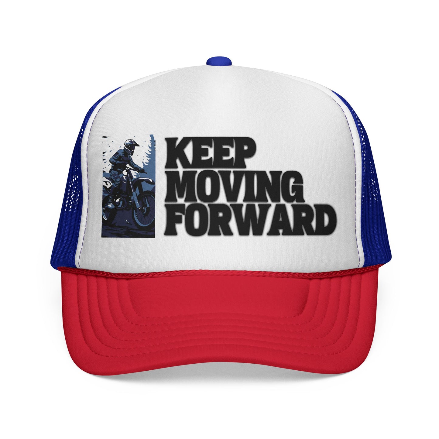 Keep Moving Forward Trucker Cap — Motivational Motorcycle Mesh Hat