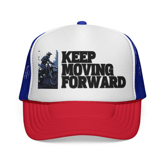 Keep Moving Forward Trucker Cap — Motivational Motorcycle Mesh Hat