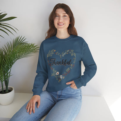 Thankful Heart Crewneck Sweatshirt, Cozy Sweatshirt, Fall Fashion, Thanksgiving Gift, Unisex Pullover, Floral Design