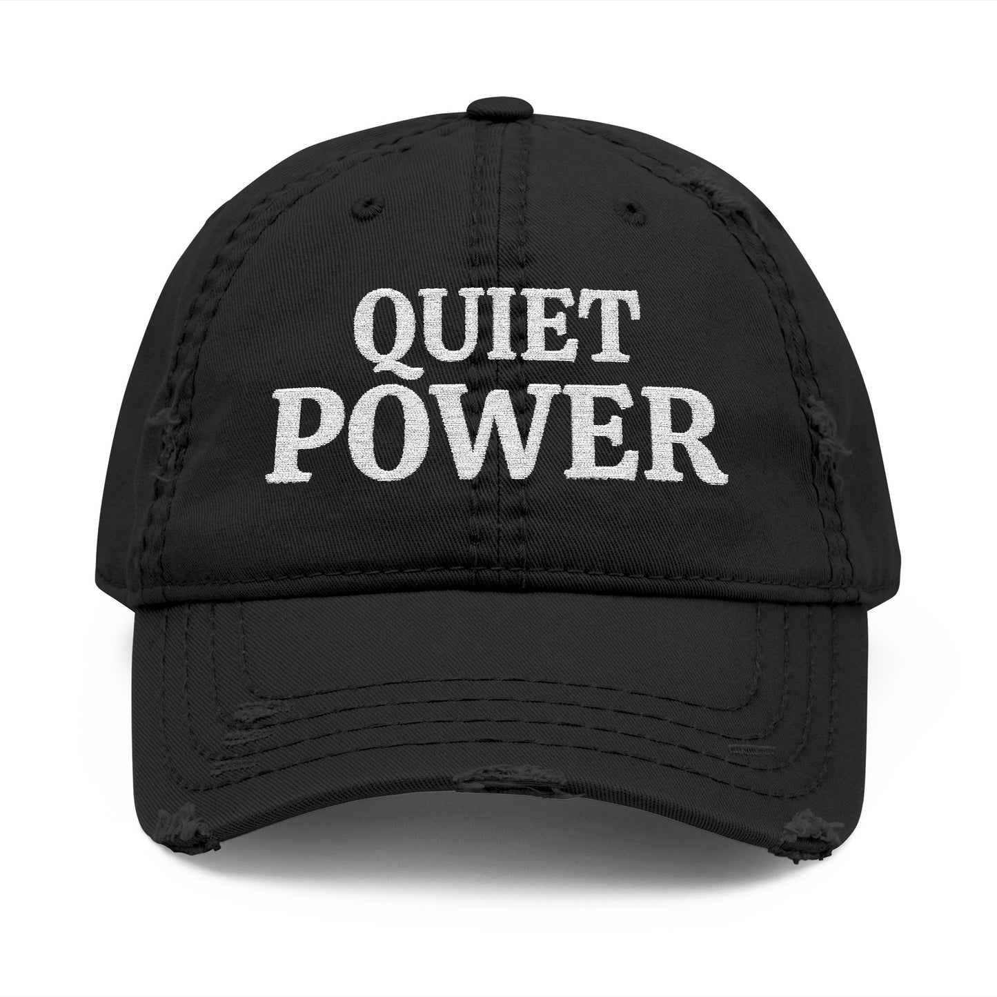 Quiet Power Distressed Dad Hat — Embroidered Baseball Cap