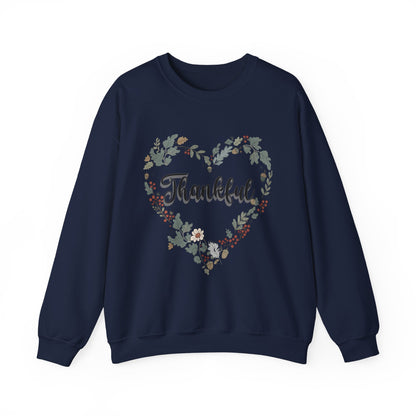 Thankful Heart Crewneck Sweatshirt, Cozy Sweatshirt, Fall Fashion, Thanksgiving Gift, Unisex Pullover, Floral Design