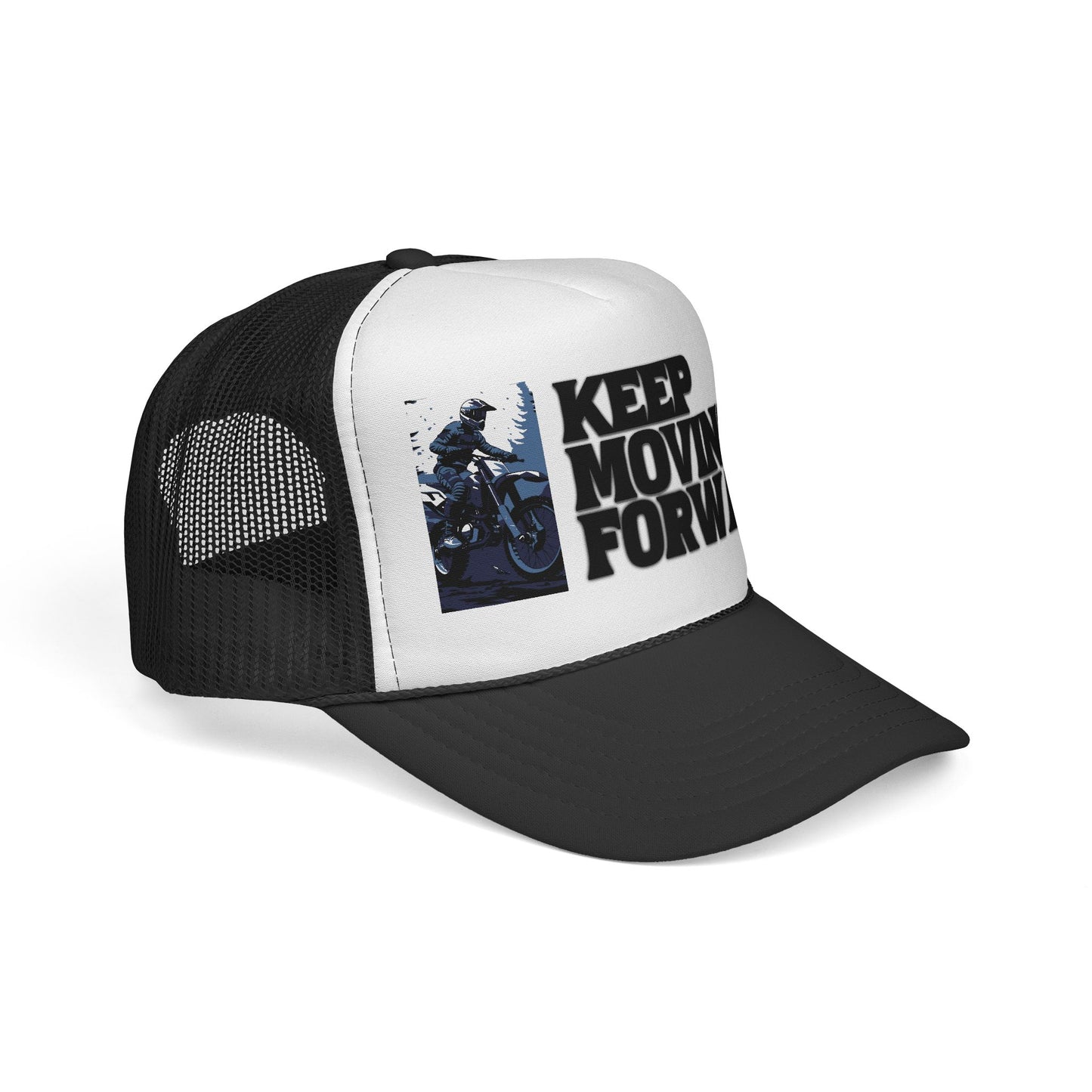 Keep Moving Forward Trucker Cap — Motivational Motorcycle Mesh Hat
