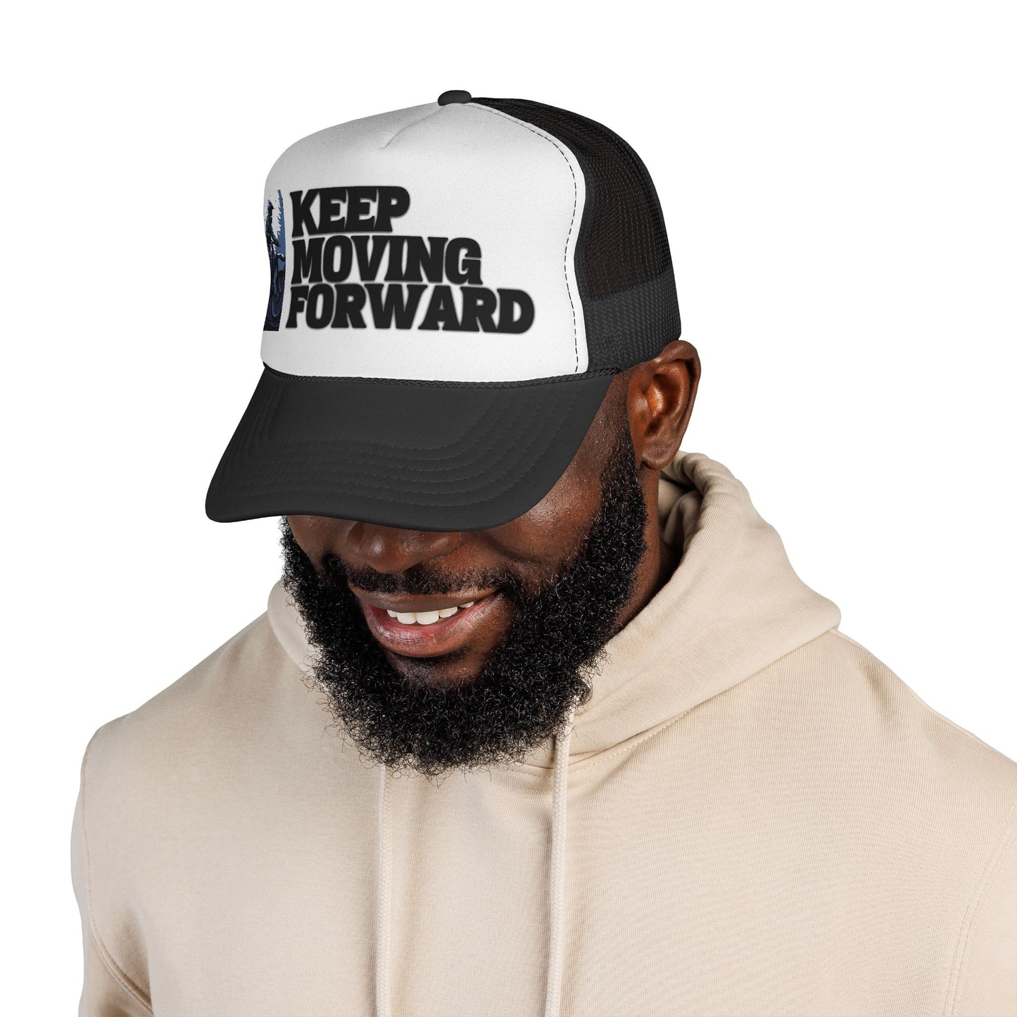 Keep Moving Forward Trucker Cap — Motivational Motorcycle Mesh Hat