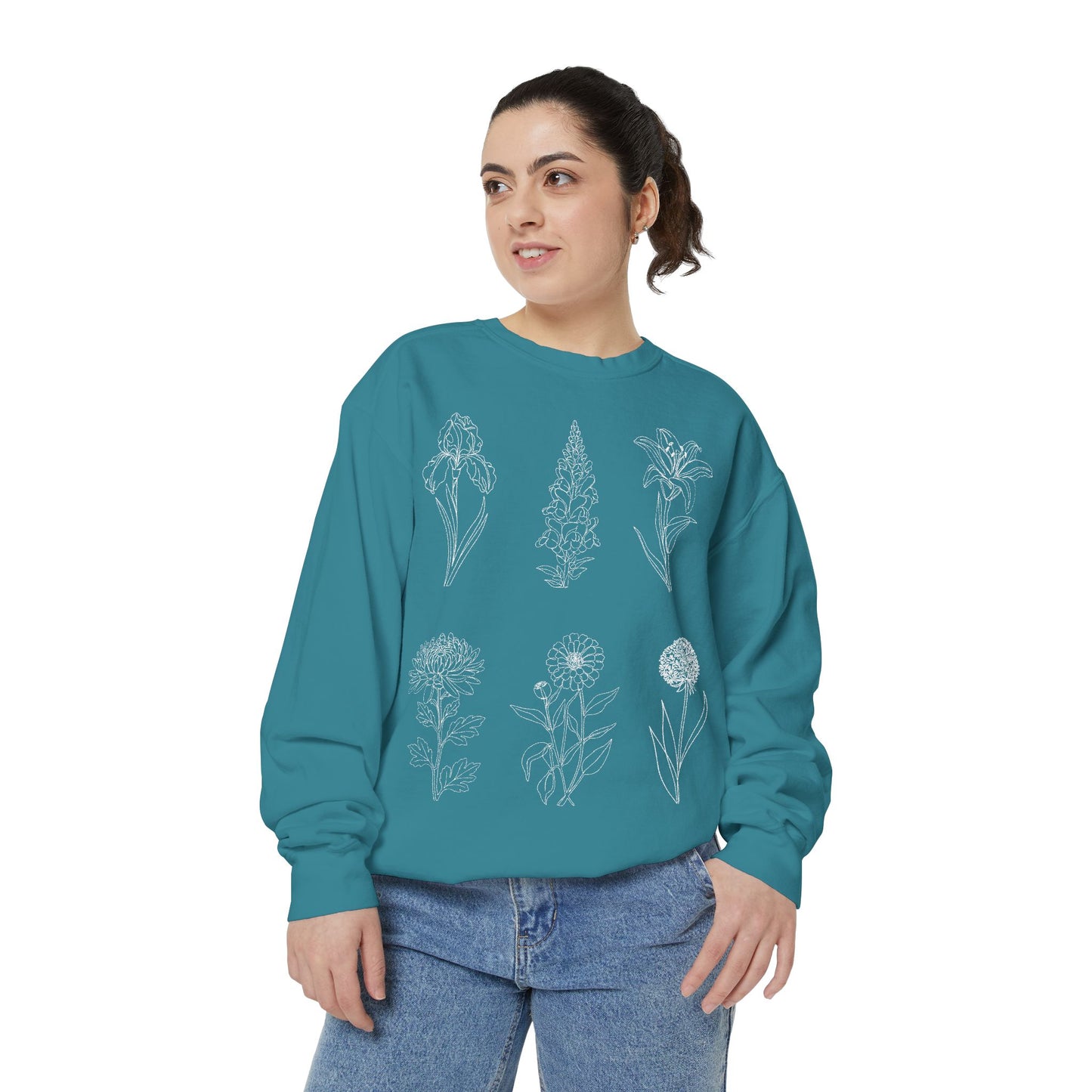 Botanical Sketch Floral Line Art Crewneck