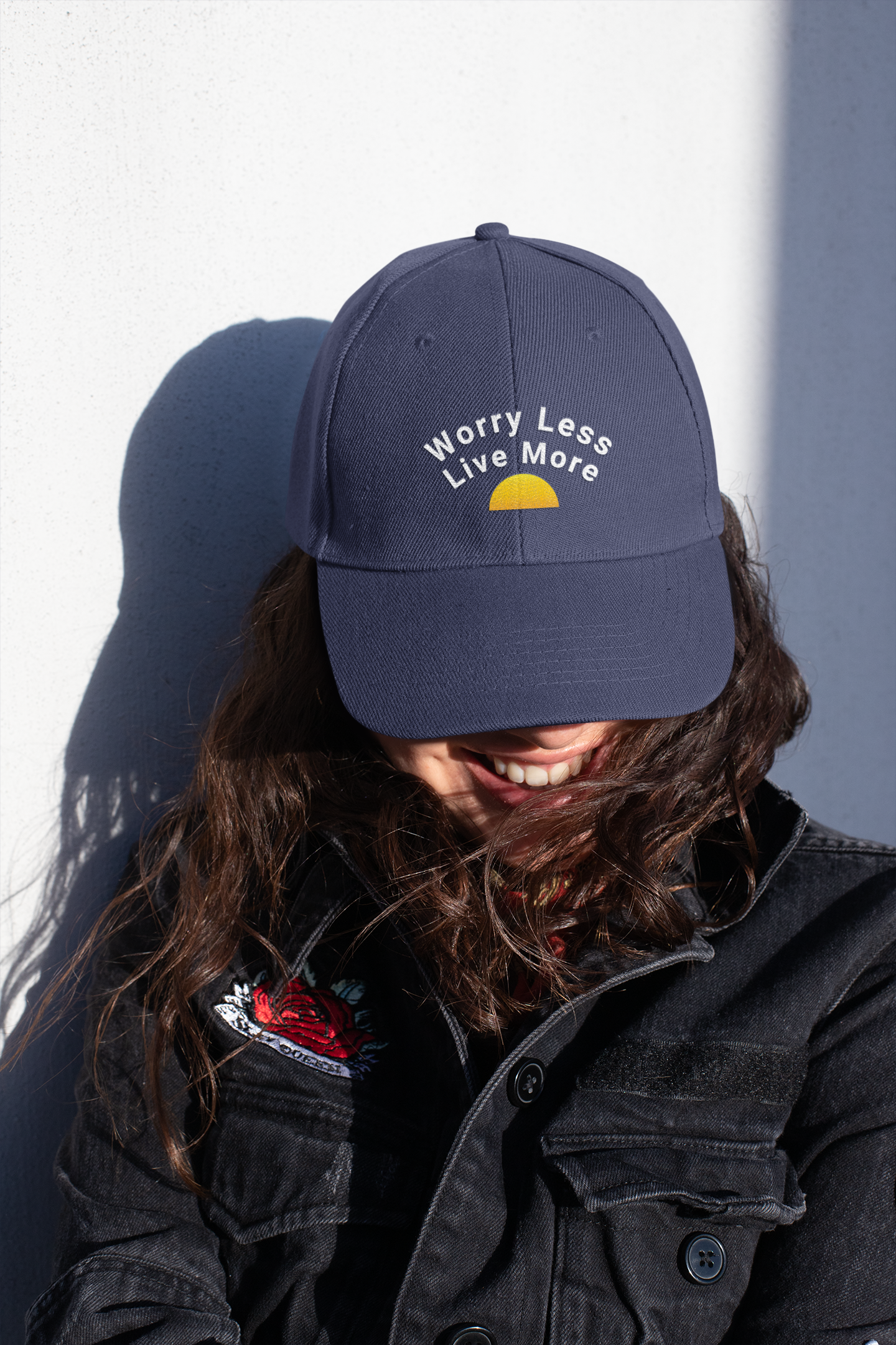 Distressed Dad Hat with Worry Less Live More Embroidery, Casual Sun Hat, Gift for Dads, Relaxed Fit Cap, Everyday Accessory