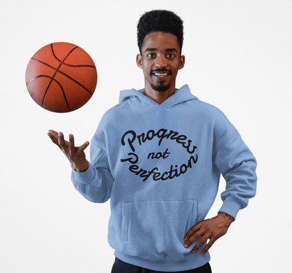Hooded Sweatshirt with Quote 'Progress, not Perfection'