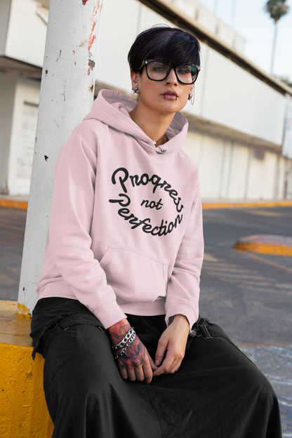 Hooded Sweatshirt with Quote 'Progress, not Perfection'