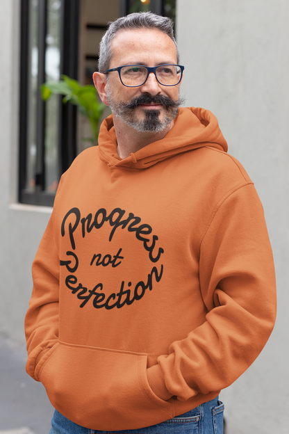 Hooded Sweatshirt with Quote 'Progress, not Perfection'