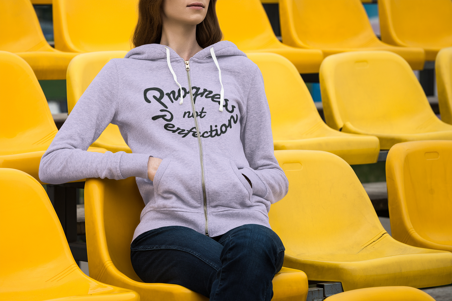 Hooded Sweatshirt with Quote 'Progress, not Perfection'