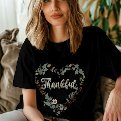 Thankful Floral Heart T-Shirt, Cute Gift for Mom, Mother's Day Tee, Cozy Casual Wear, Heartfelt Gift, woman Vintage Style Shirt