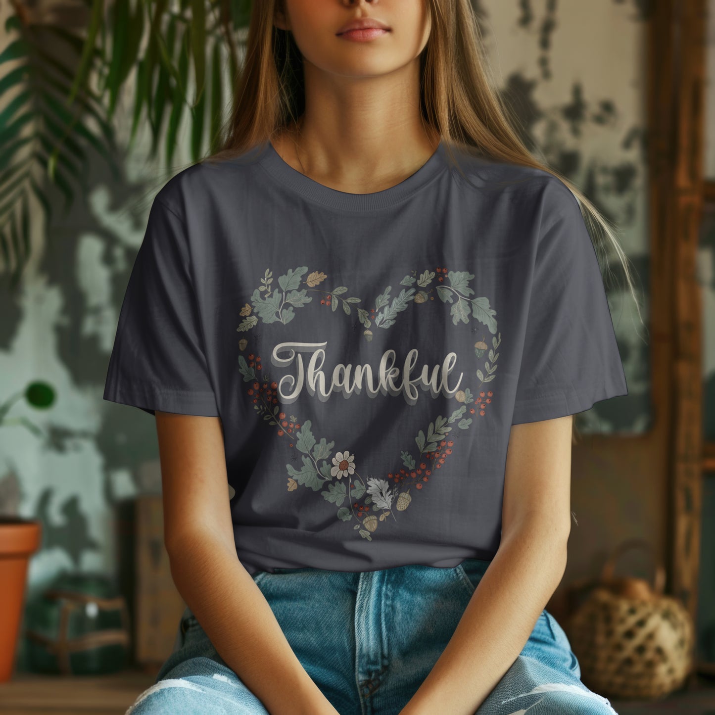 Thankful Floral Heart T-Shirt, Cute Gift for Mom, Mother's Day Tee, Cozy Casual Wear, Heartfelt Gift, woman Vintage Style Shirt