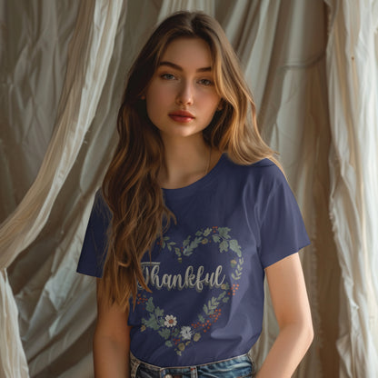 Thankful Floral Heart T-Shirt, Cute Gift for Mom, Mother's Day Tee, Cozy Casual Wear, Heartfelt Gift, woman Vintage Style Shirt