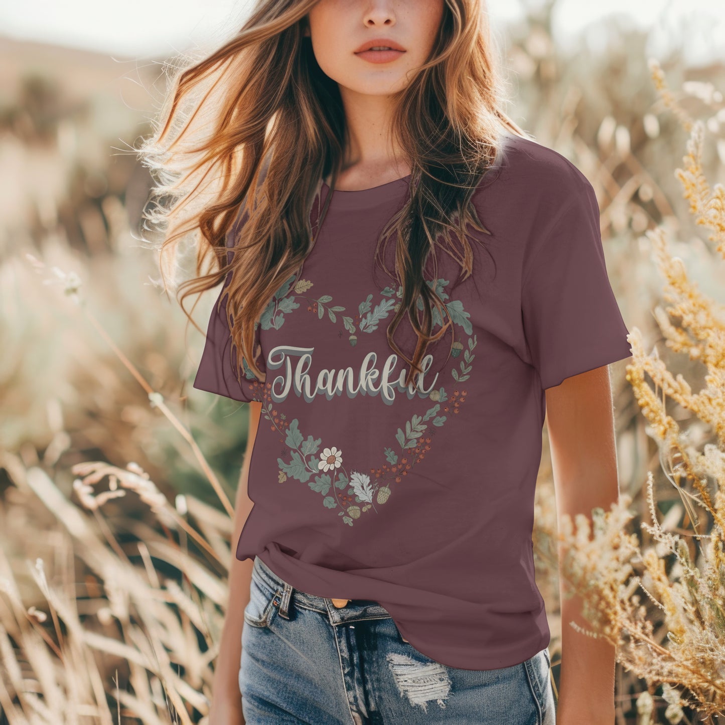 Thankful Floral Heart T-Shirt, Cute Gift for Mom, Mother's Day Tee, Cozy Casual Wear, Heartfelt Gift, woman Vintage Style Shirt