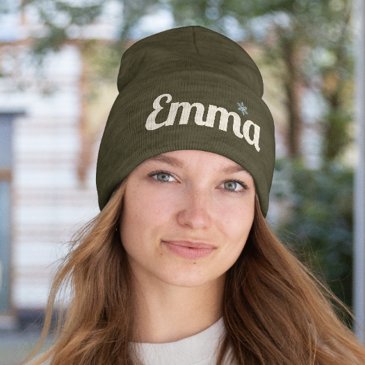 Personalized 'Emma' Embroidered Cuffed Beanie