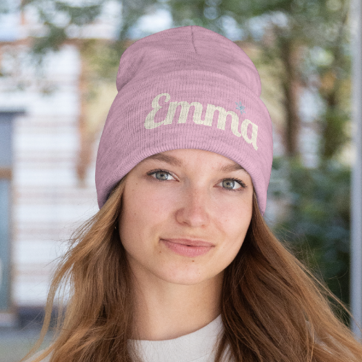 Personalized 'Emma' Embroidered Cuffed Beanie