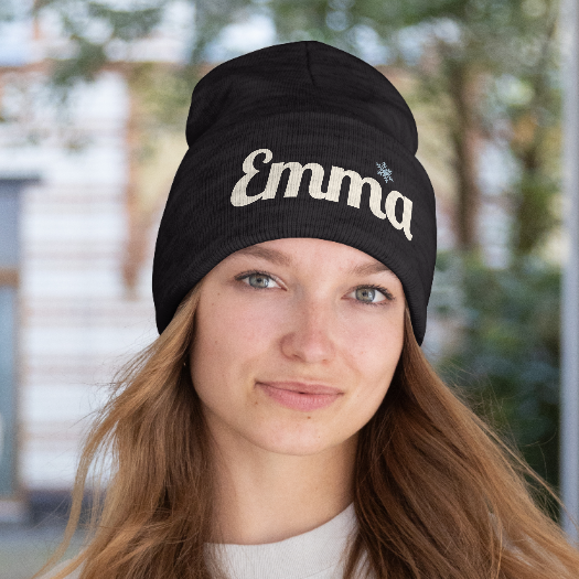 Personalized 'Emma' Embroidered Cuffed Beanie