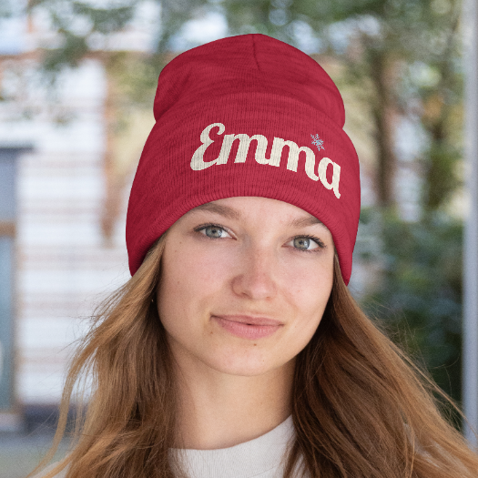 Personalized 'Emma' Embroidered Cuffed Beanie