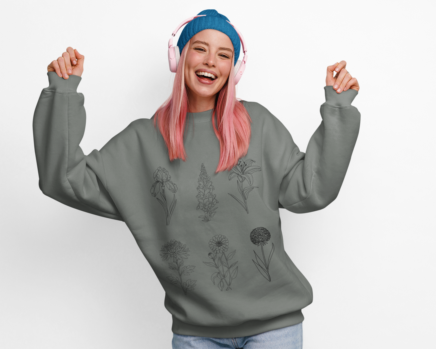 Minimal Botanical Floral Crewneck Sweatshirt
