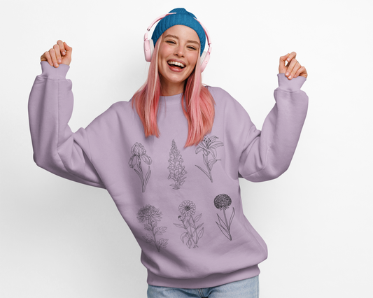 Botanical Sketch Sweatshirt — Minimal Floral Line Art Crewneck