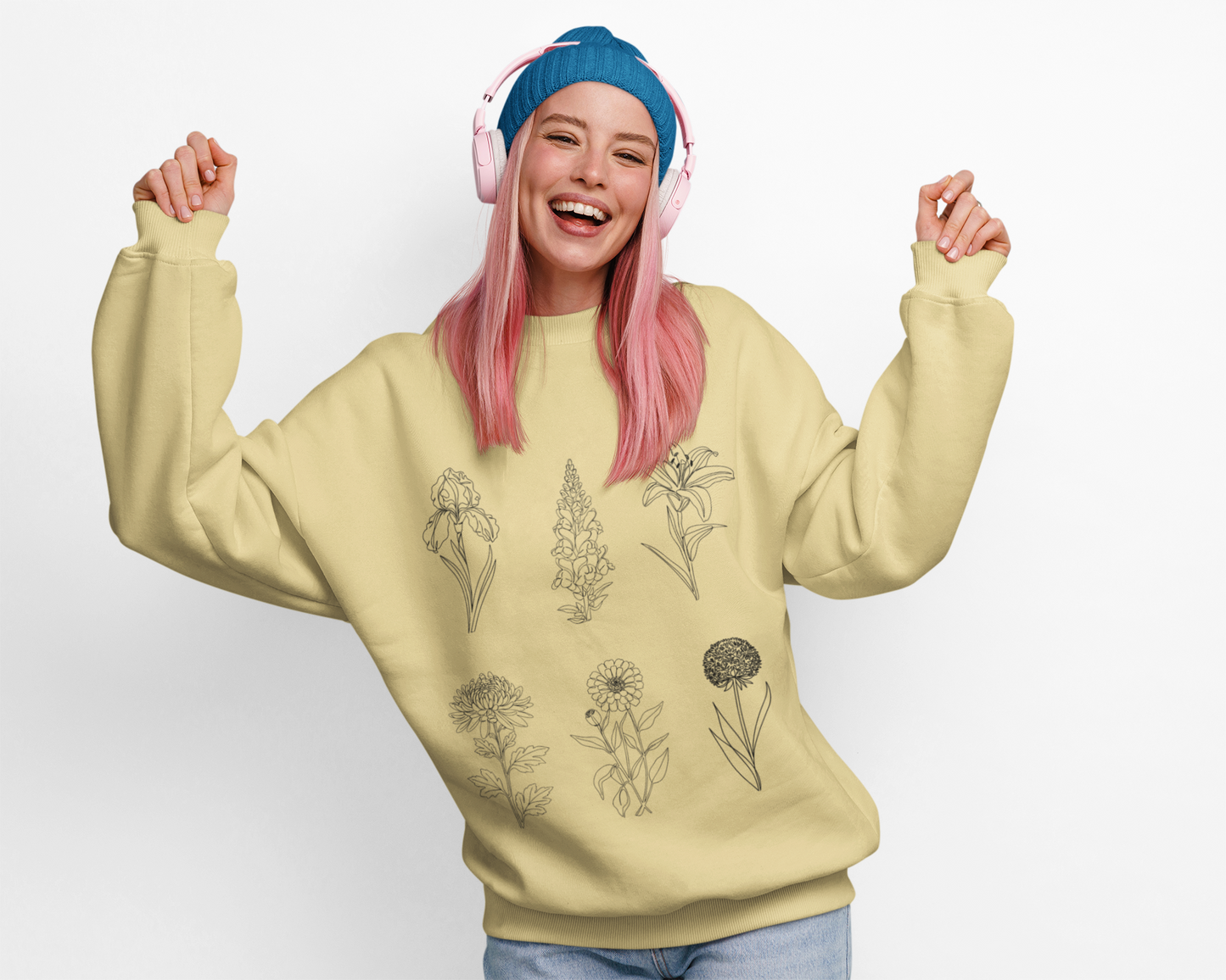 Minimal Botanical Floral Crewneck Sweatshirt