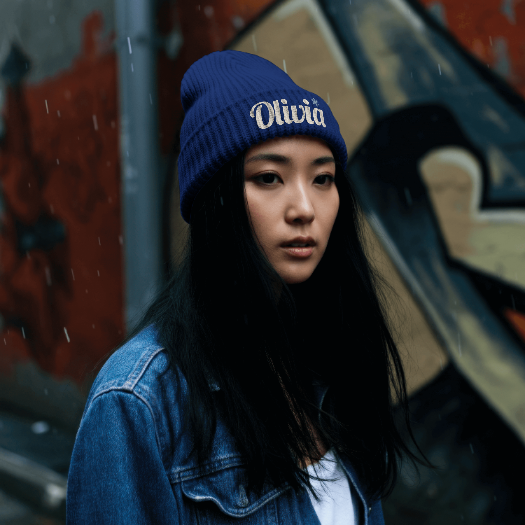 Personalized 'Olivia' Embroidered Cuffed Beanie