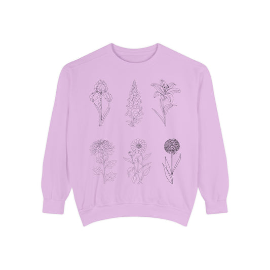 Botanical Sketch Sweatshirt — Minimal Floral Line Art Crewneck