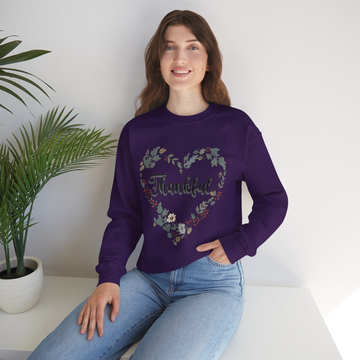 Thankful Heart Crewneck Sweatshirt, Cozy Sweatshirt, Fall Fashion, Thanksgiving Gift, Unisex Pullover, Floral Design