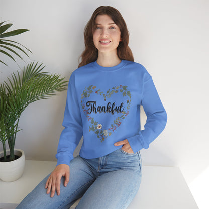 Thankful Heart Crewneck Sweatshirt, Cozy Sweatshirt, Fall Fashion, Thanksgiving Gift, Unisex Pullover, Floral Design