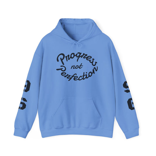 Hooded Sweatshirt with Quote 'Progress, not Perfection'