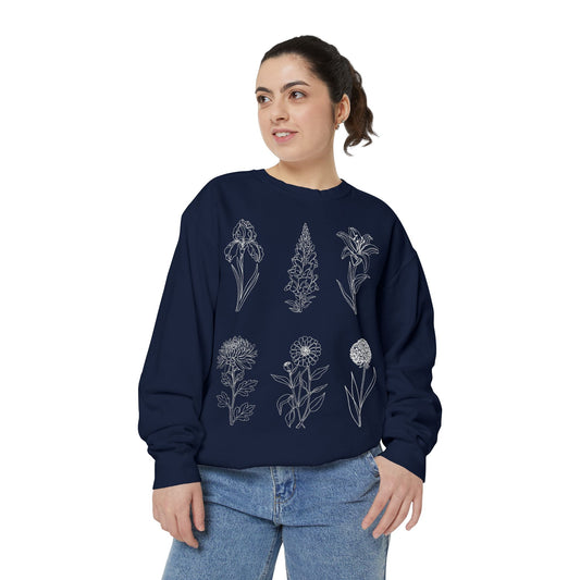 Botanical Sketch Sweatshirt — Floral Line Art Crewneck
