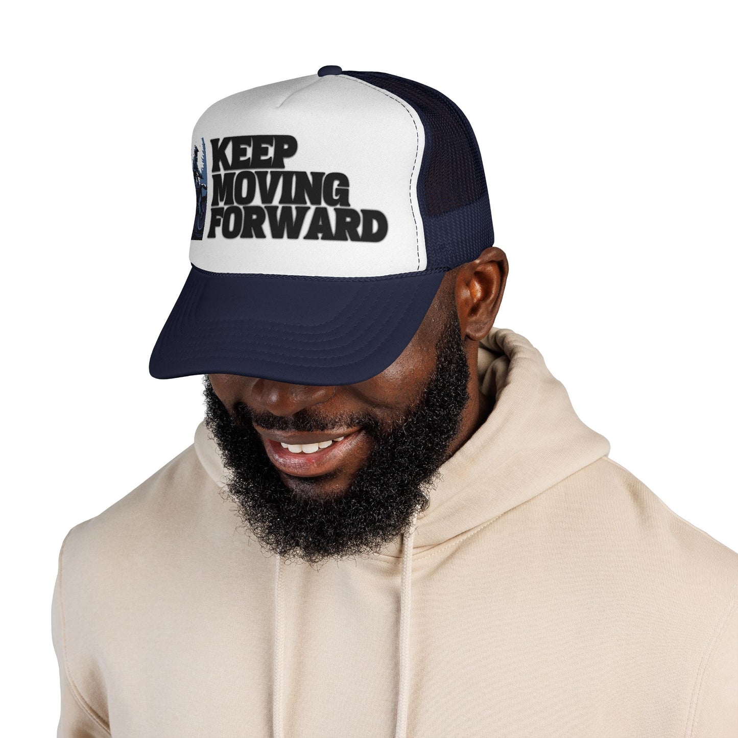 Keep Moving Forward Trucker Cap — Motivational Motorcycle Mesh Hat