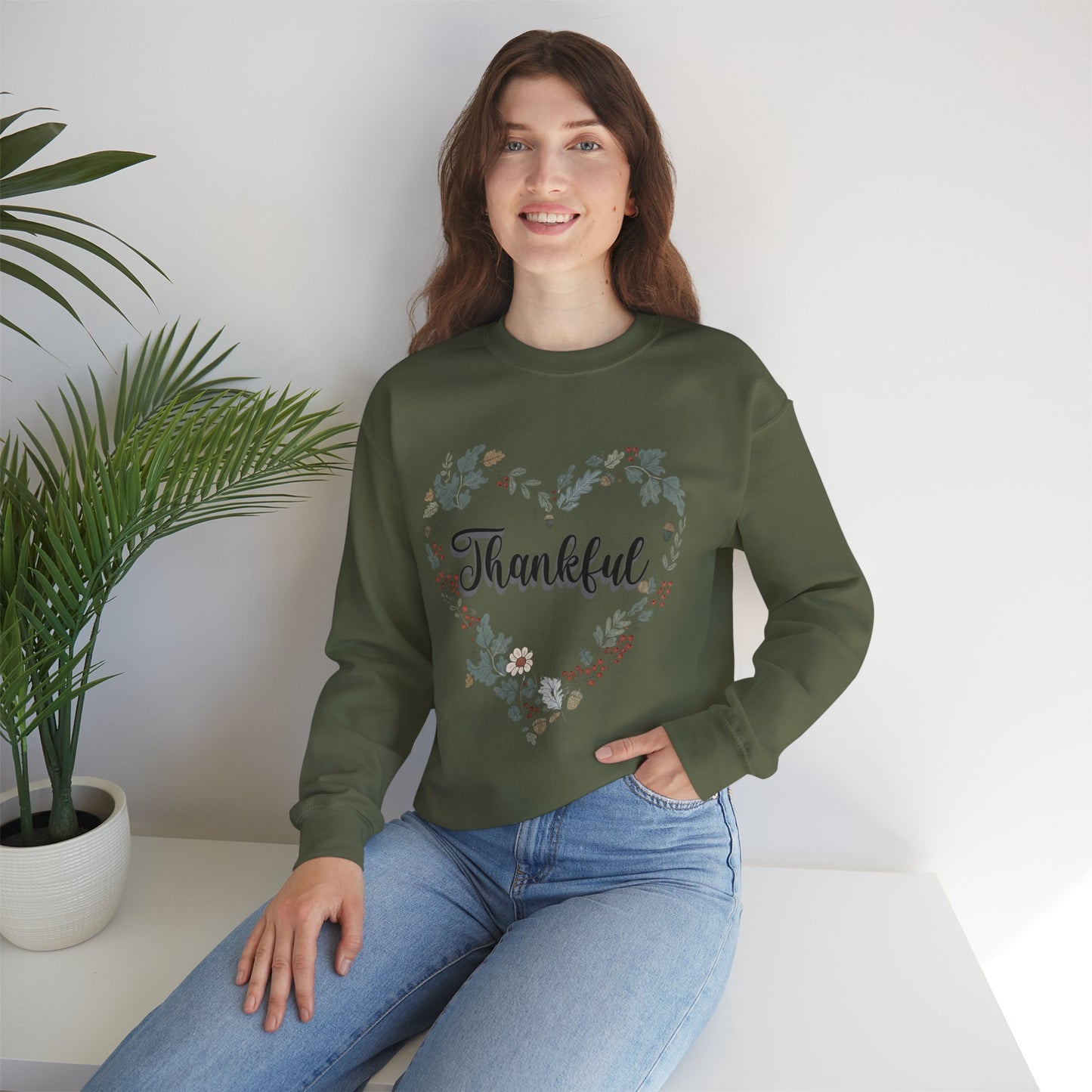 Thankful Heart Crewneck Sweatshirt, Cozy Sweatshirt, Fall Fashion, Thanksgiving Gift, Unisex Pullover, Floral Design