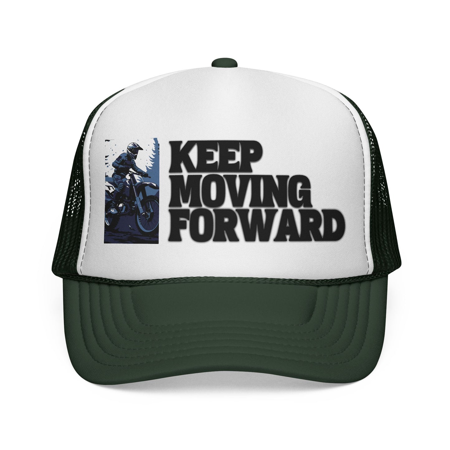 Keep Moving Forward Trucker Cap — Motivational Motorcycle Mesh Hat