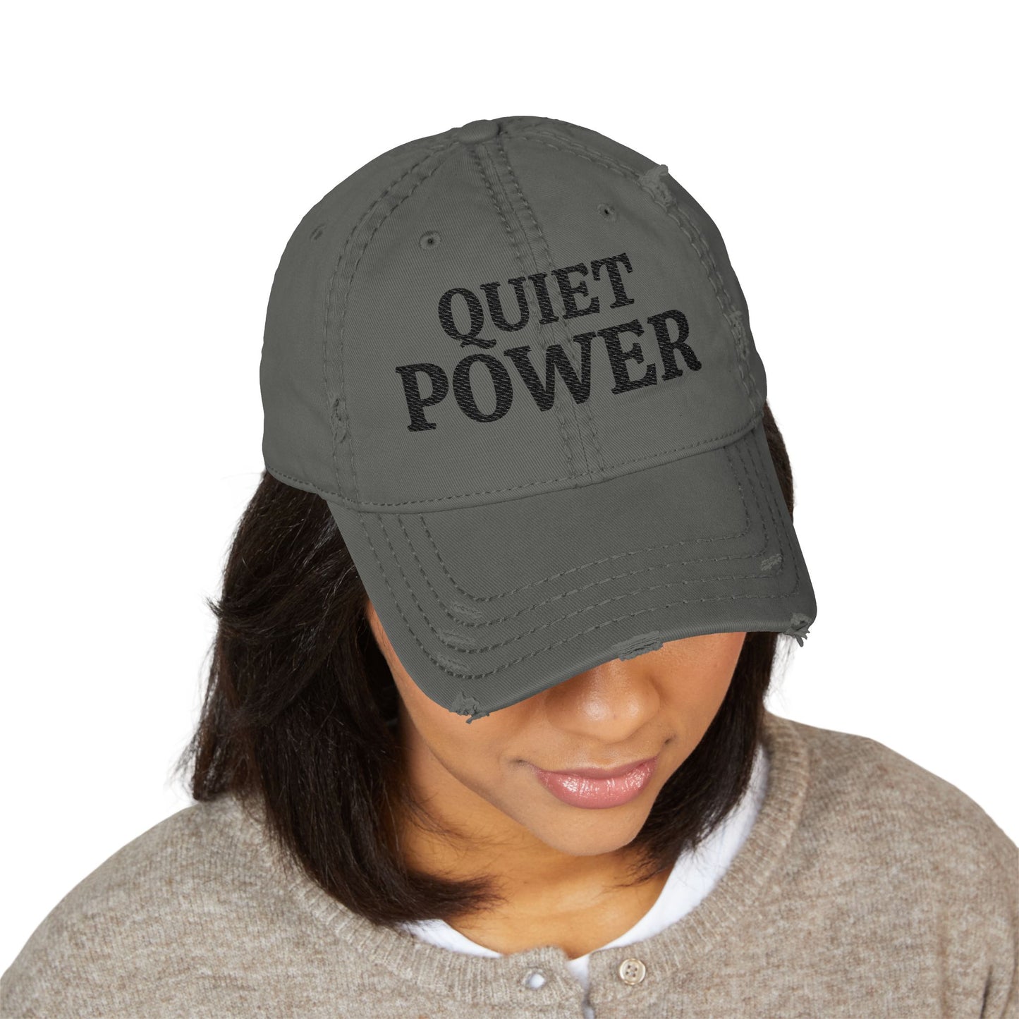 Quiet Power Dad Hat | Distressed Embroidered Baseball Cap