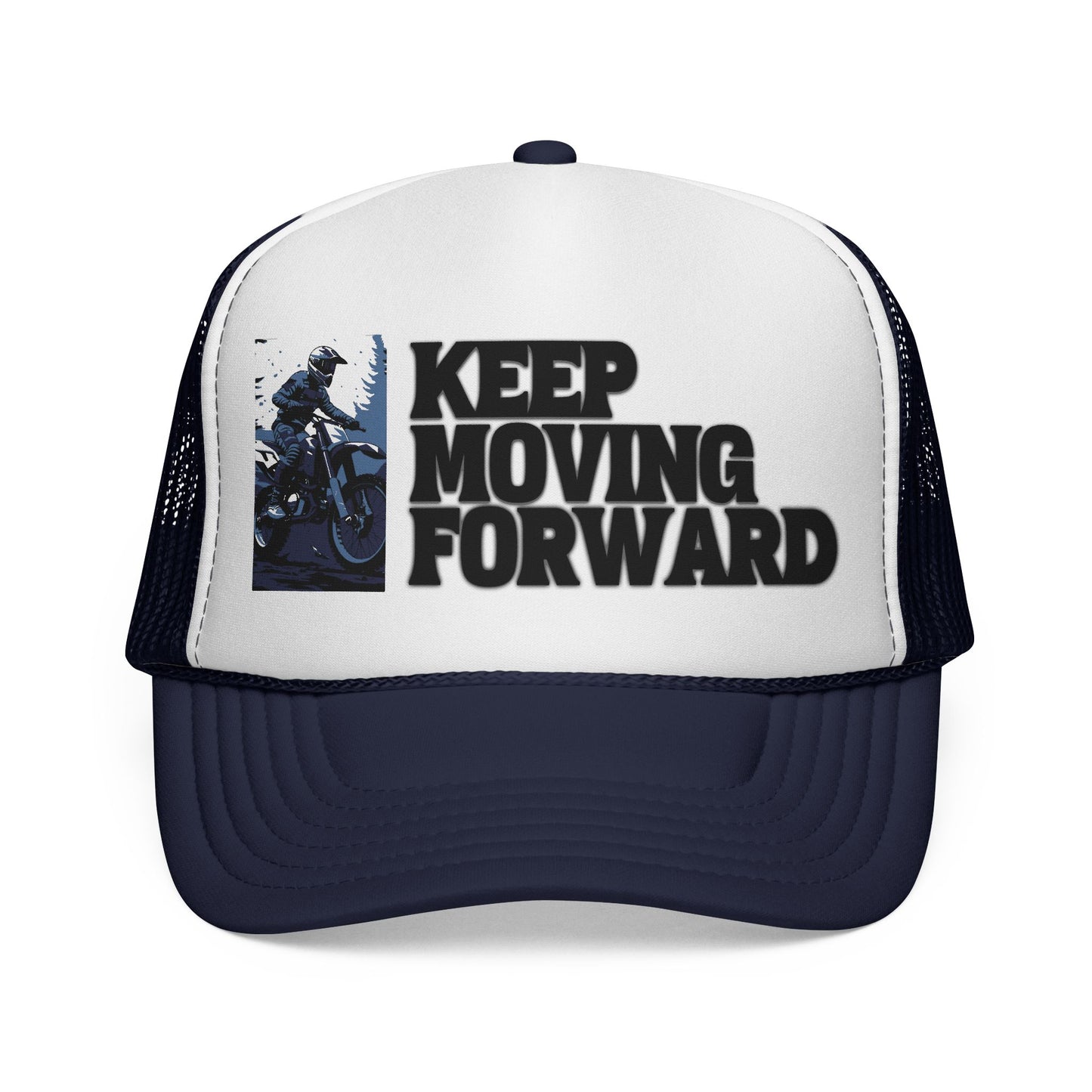 Keep Moving Forward Trucker Cap — Motivational Motorcycle Mesh Hat