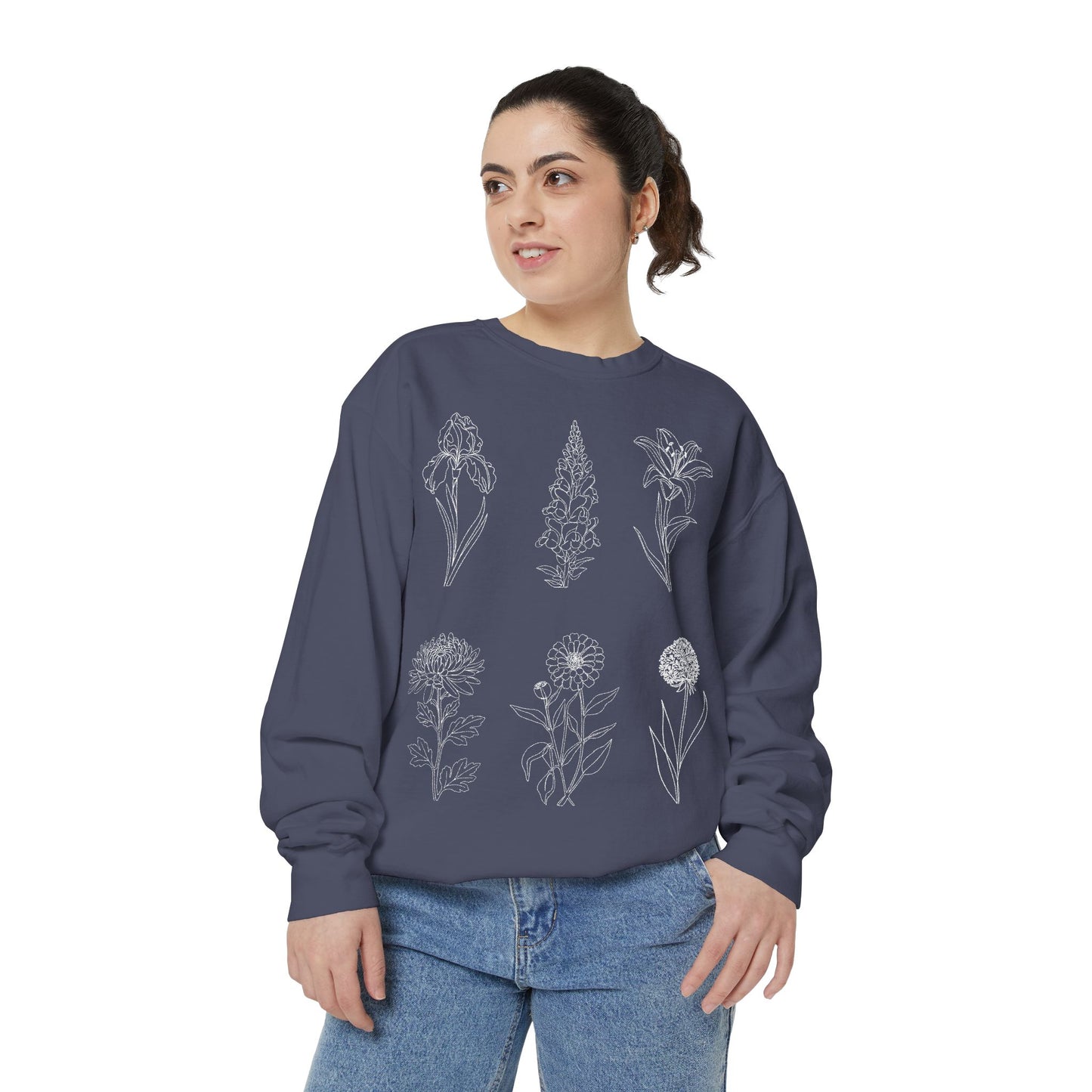 Botanical Sketch Floral Line Art Crewneck