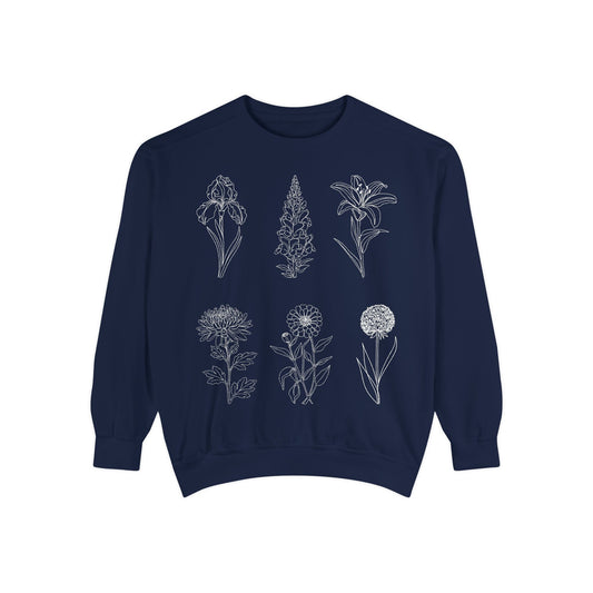 Botanical Sketch Sweatshirt — Floral Line Art Crewneck